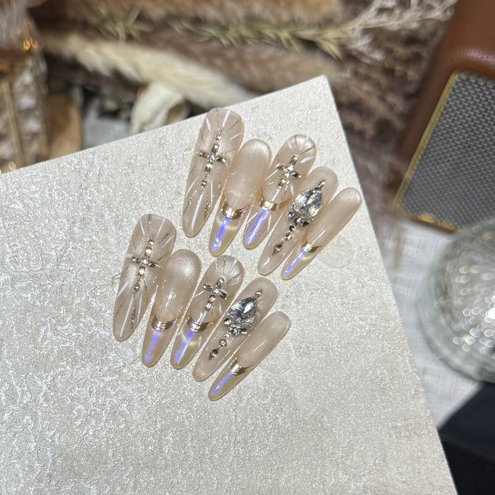 Premium Stiletto Press-On Nail Art Set with Gemstone Accents Kalsten