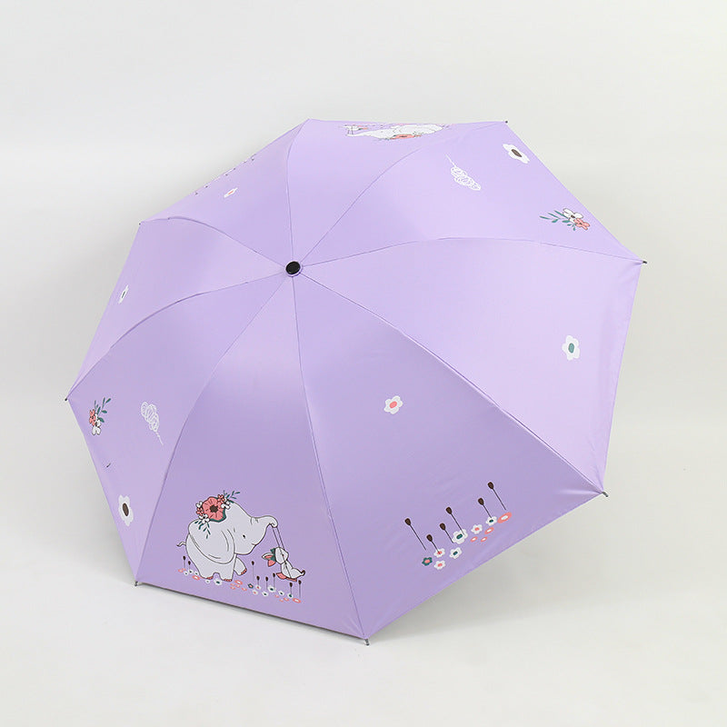 Women Folding Umbrella with Cute Elephant Design Kalsten