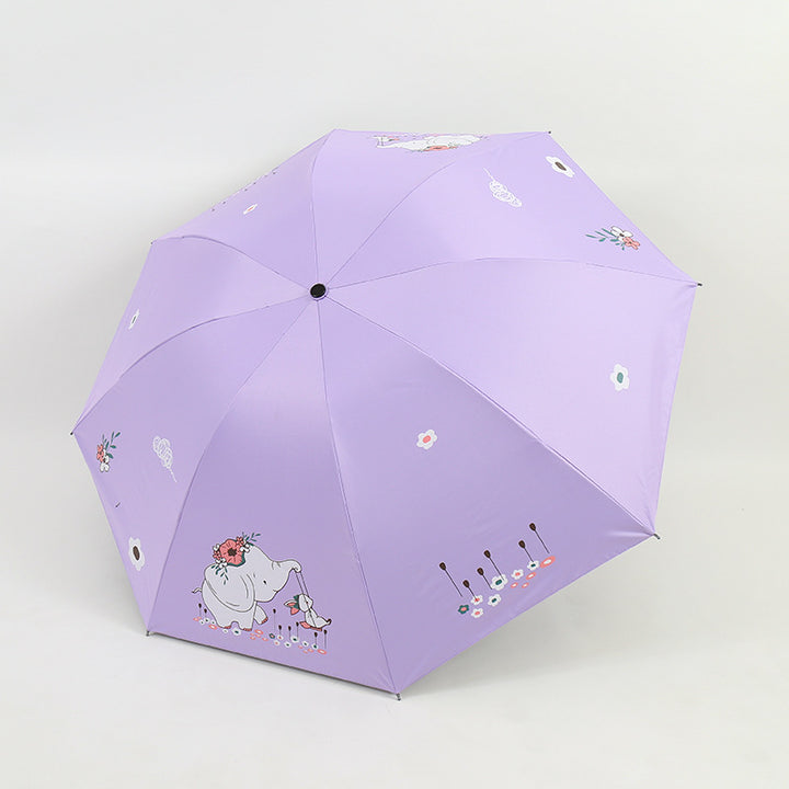 Women Folding Umbrella with Cute Elephant Design Kalsten