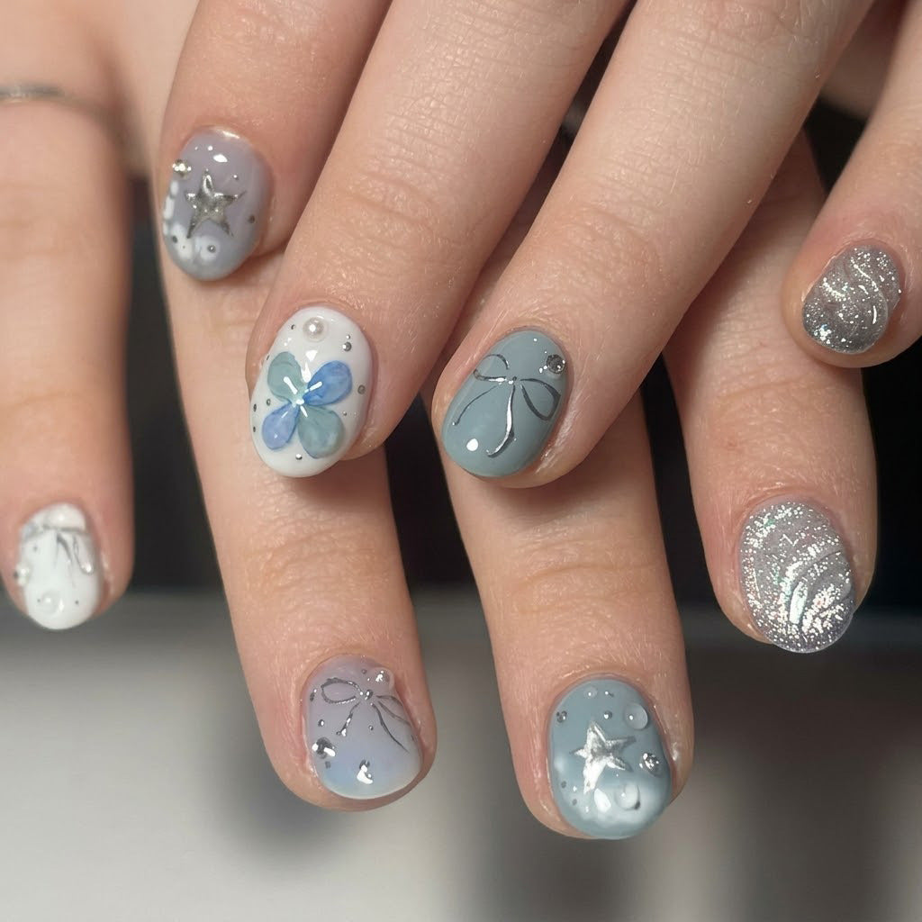 Thematic Ocean-Inspired Press-On Nail Set