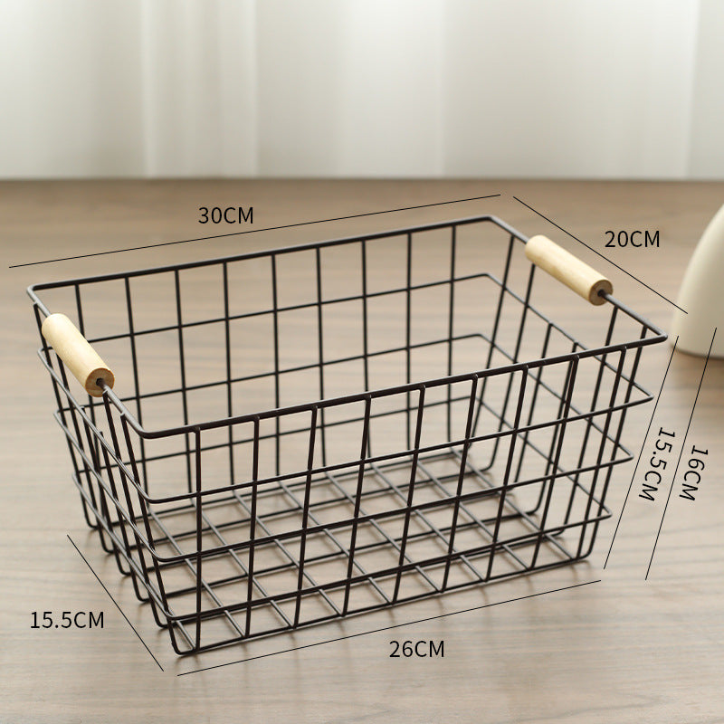 Unisex Wire Storage Basket with Ergonomic Wooden Handles Kalsten