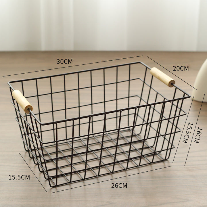 Unisex Wire Storage Basket with Ergonomic Wooden Handles Kalsten