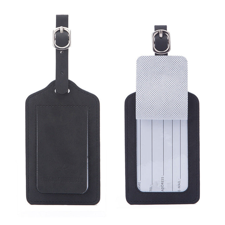 vintage leather luggage tag with transparent ID window and adjustable buckle strap Kalsten