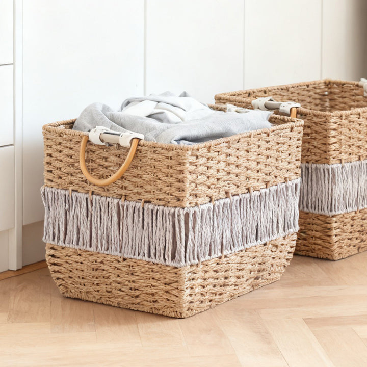 Handmade storage basket with fringes Kalsten