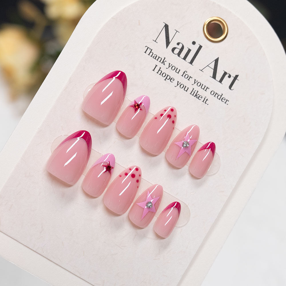 Decorative Artistic Press-On Nails with Star and Polka Dot Design
