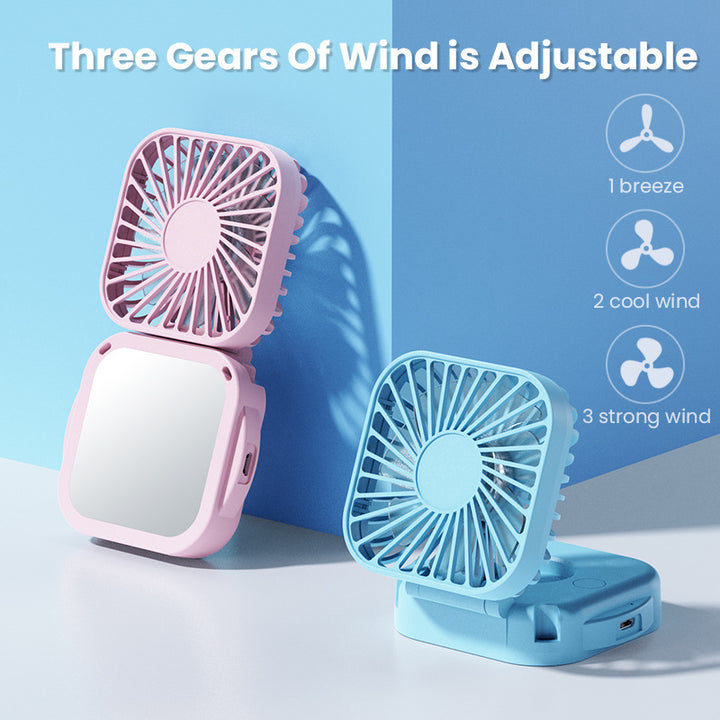 Cooling portable rechargeable folding mini fan with mirror and adjustable swivel stand Kalsten