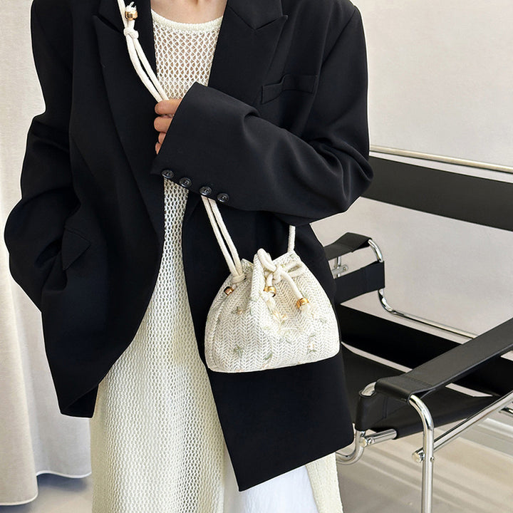 Embroidered Drawstring Bucket Bag Kalsten