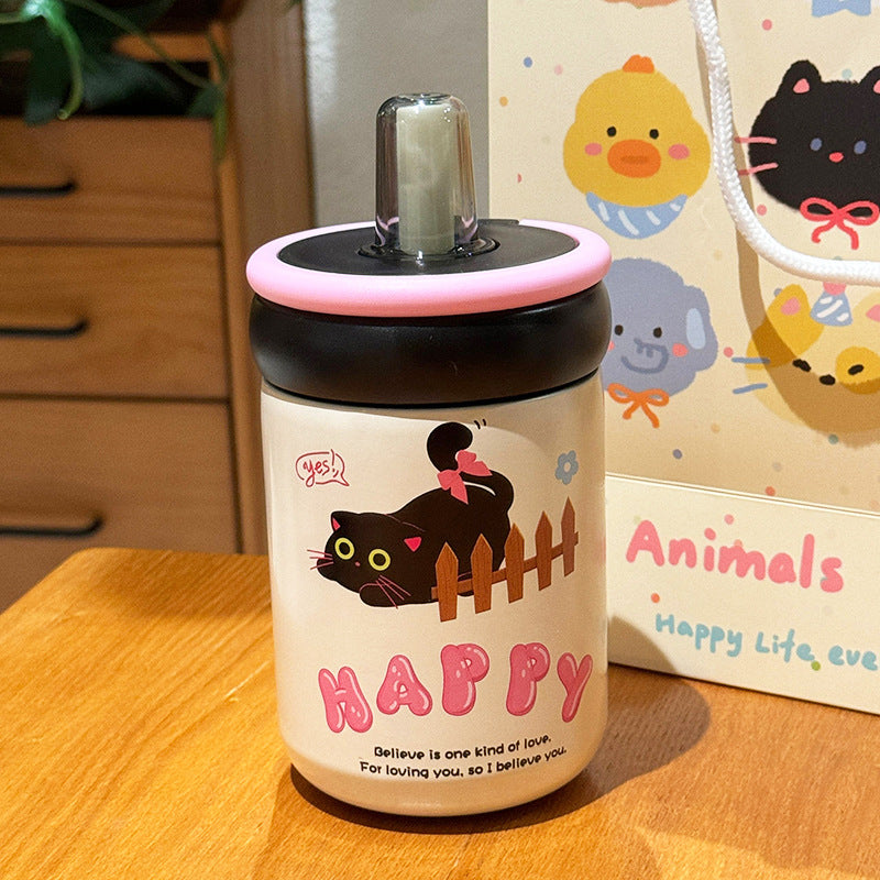 Women's Insulated Drinking Cup with Secure Flip Lid and Cute Cat Design Kalsten