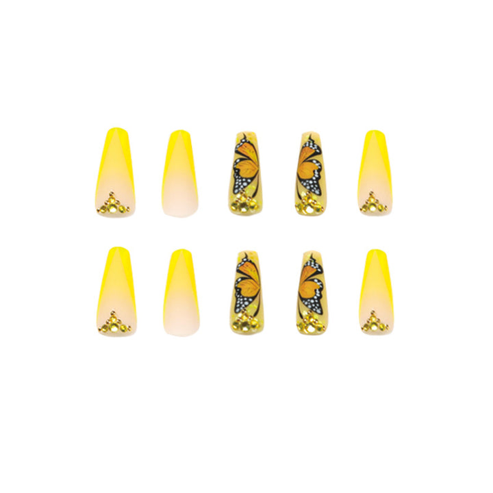 Artful Gel Nails with Butterfly Design and Glitter Kalsten