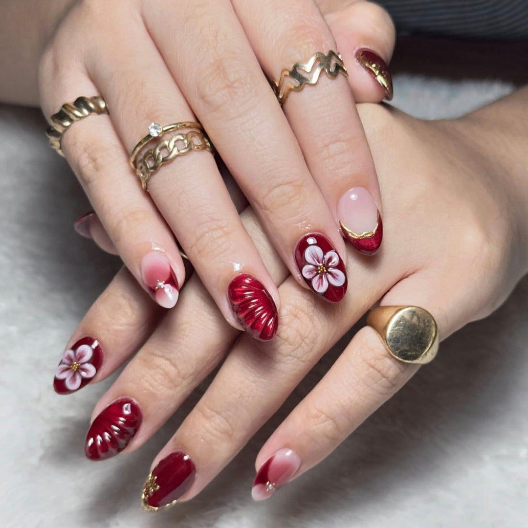 Artistic Floral and Ombre Press-On Nail Art Kalsten