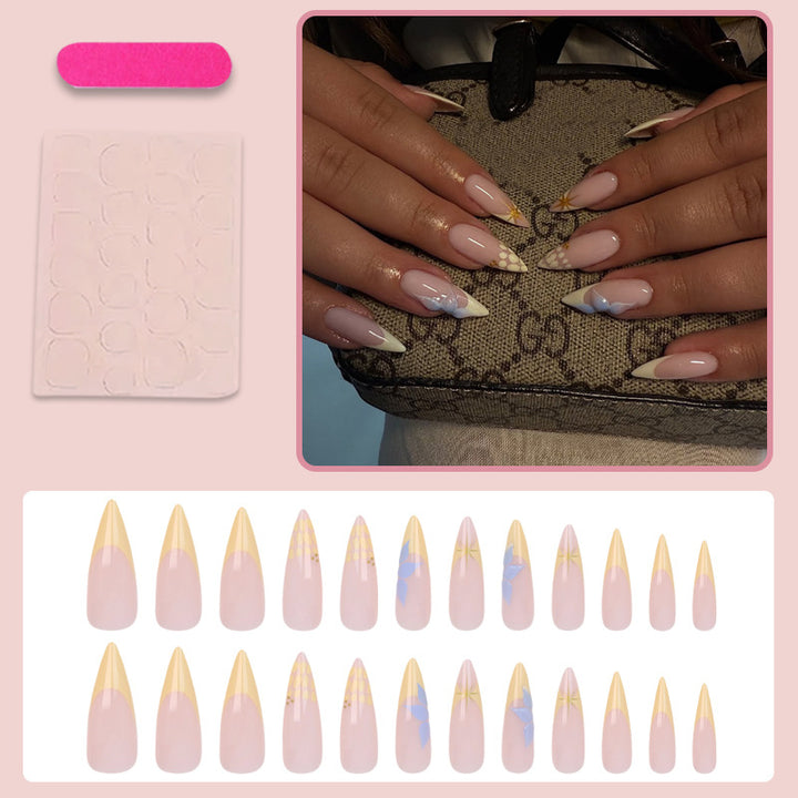 Artificial nail set with elegant floral design and golden accents Kalsten