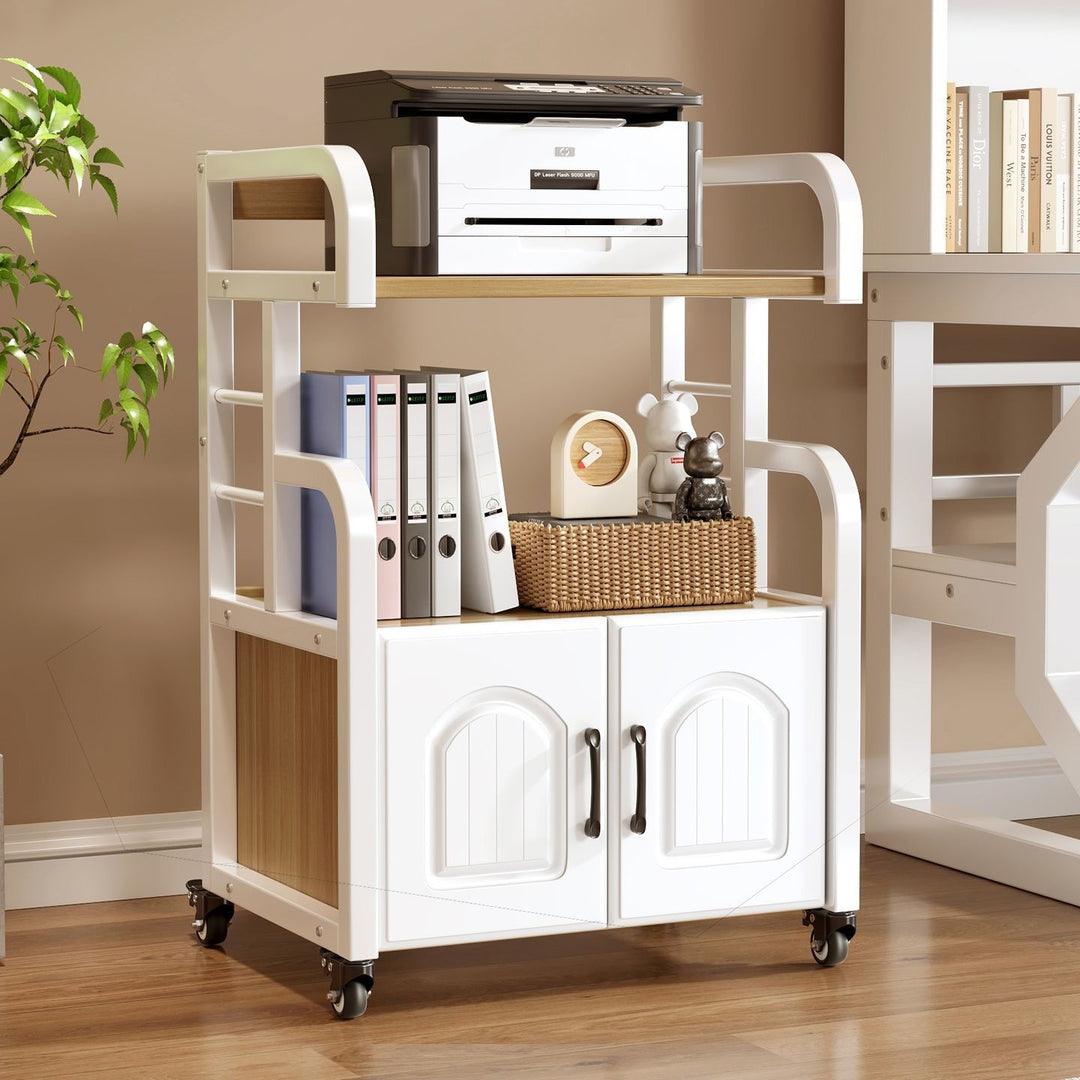 Multifunctional wooden cart with shelves and drawers Kalsten