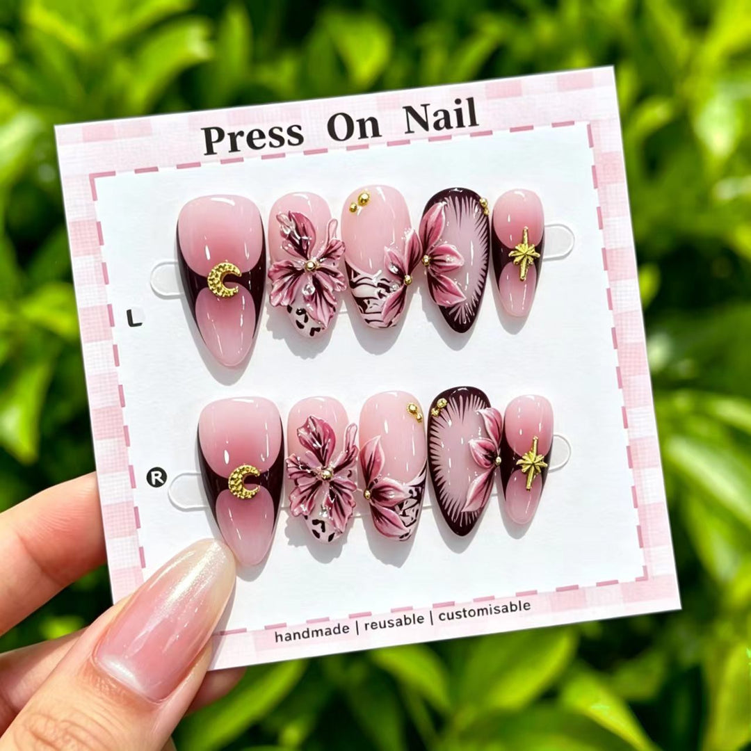 Artistic Cherry-Inspired Press-On Nails