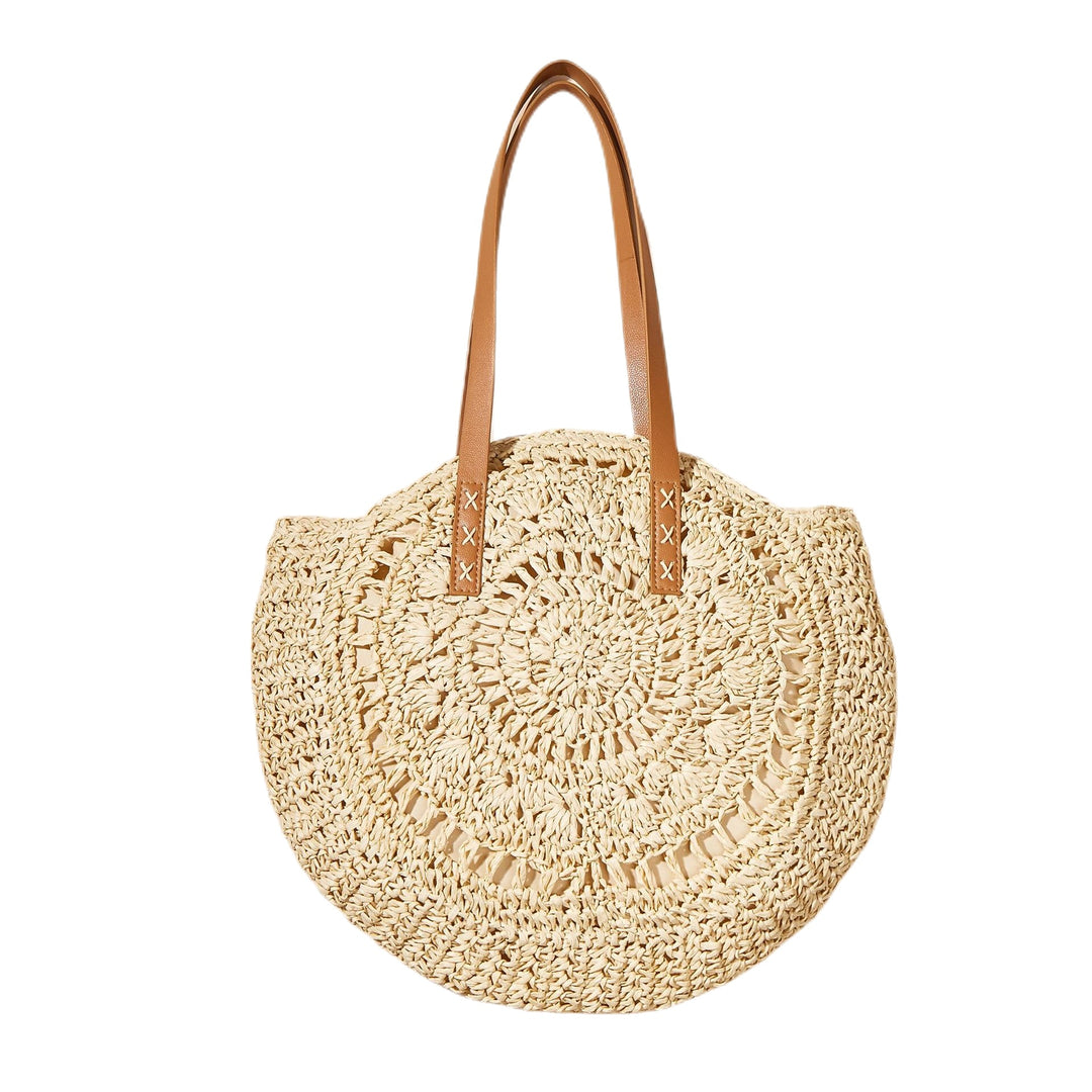 Handcrafted Round Straw Bag with Elegant Leather Handles Kalsten