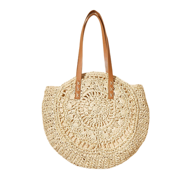 Handcrafted Round Straw Bag with Elegant Leather Handles Kalsten