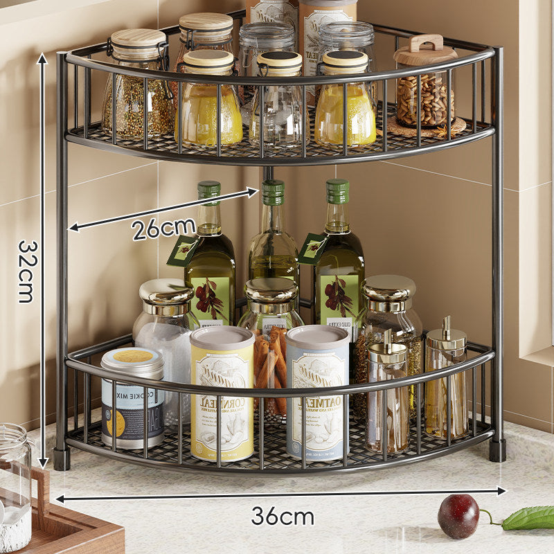 Triangular Triple-Tier Gold-Plated Corner Pantry & Spice Organizer