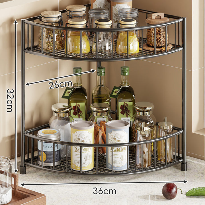 Triangular Triple-Tier Gold-Plated Corner Pantry & Spice Organizer