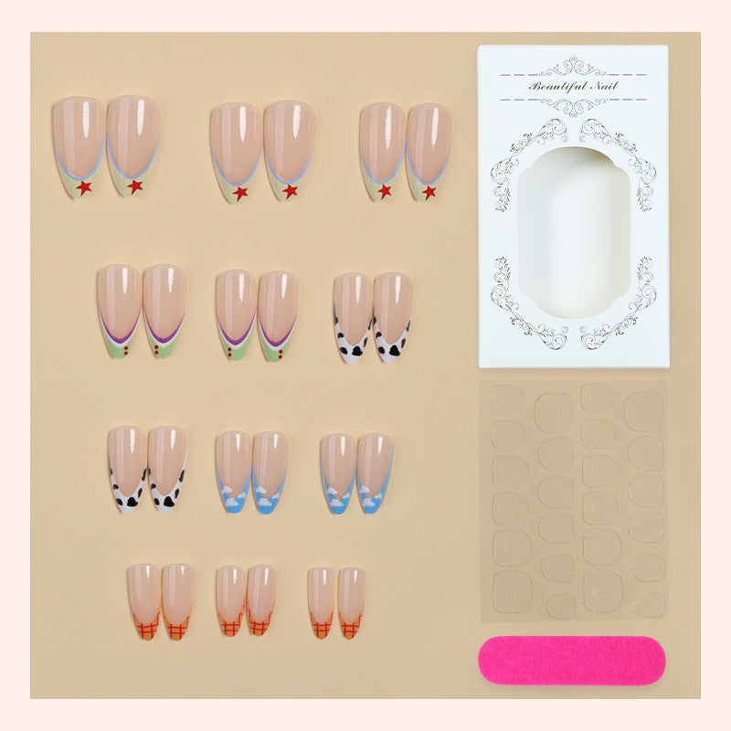 Acrylic nail set with individual designs and various color accents Kalsten