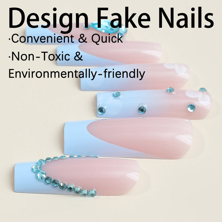 Artificial nail set with luxurious decorations and delicate ombre effect Kalsten