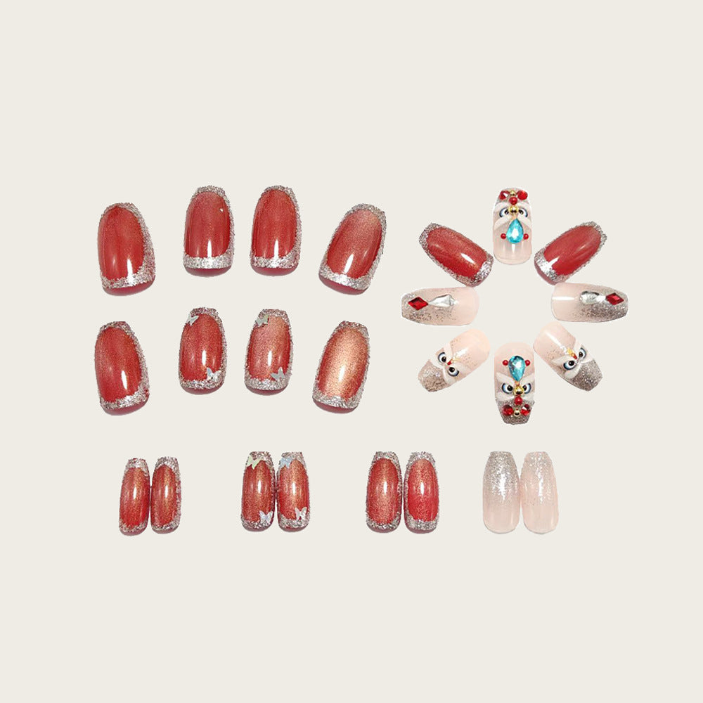 Artificial nails with glitter and gemstone applications Kalsten