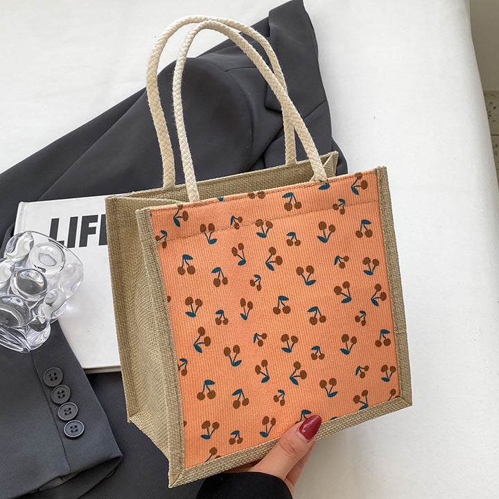 Floral Print Jute Tote Bag