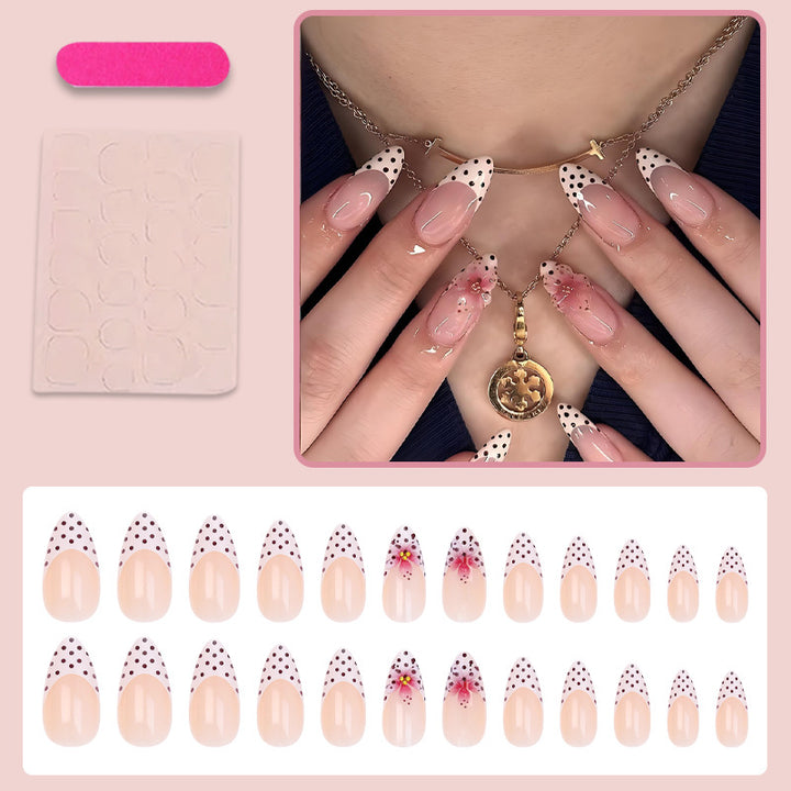 Artificial nails with elegant flower and dot motifs Kalsten