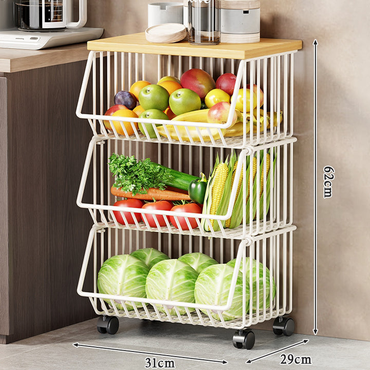 Slim Five-Tier Rolling Metal Kitchen Pantry Storage Rack with Wire Baskets