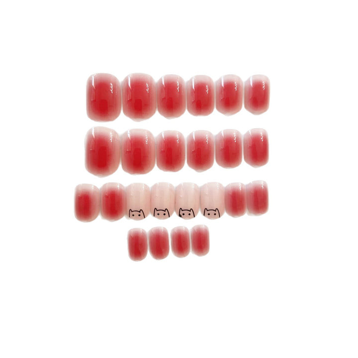 Artificial nails with elegant ombre effect and playful cat design Kalsten