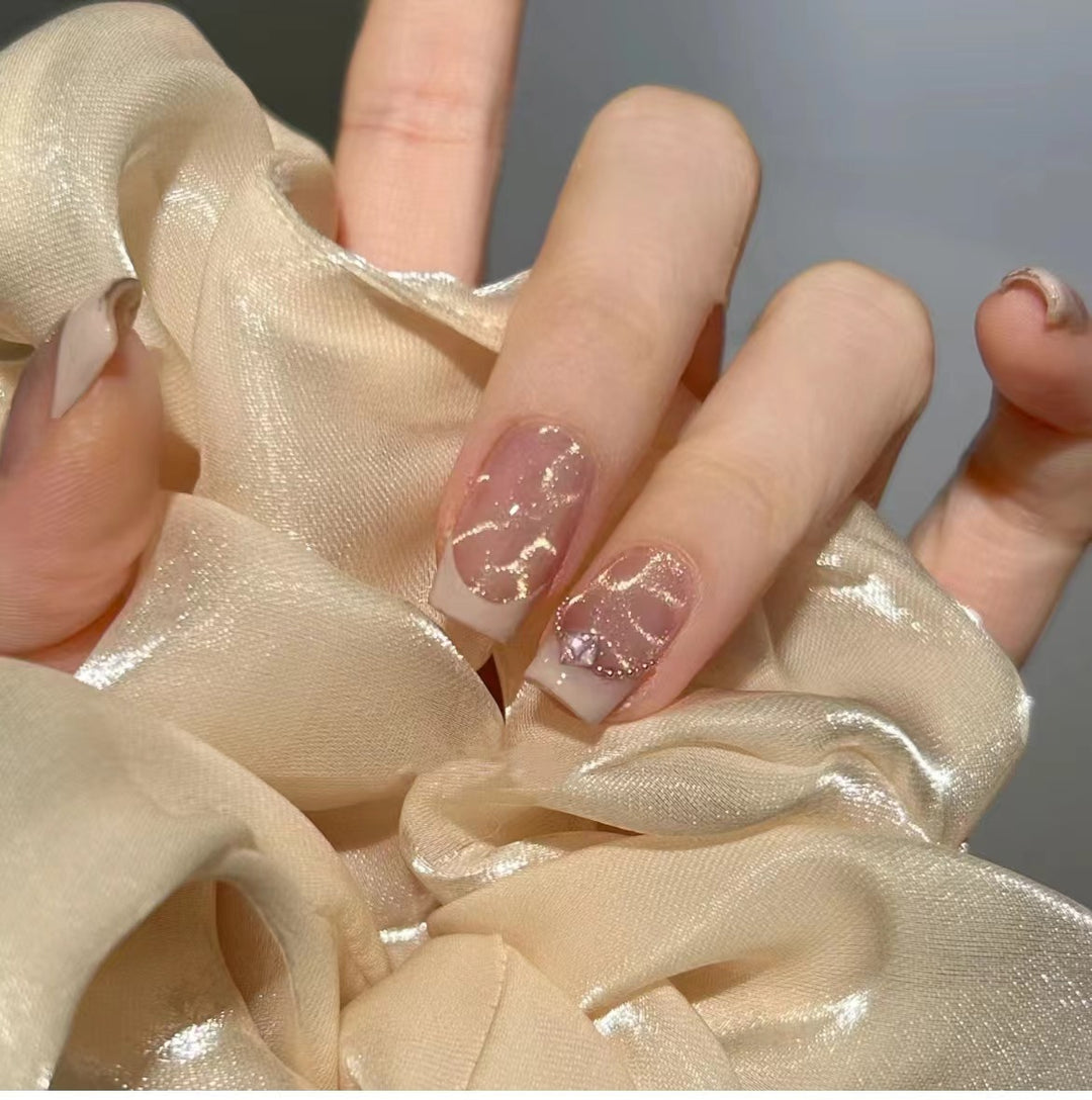 Artistic Nail Design Set with Faux Marble and Crystal Accents