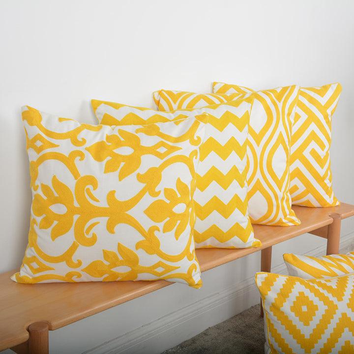 Sunburst Geometric Embroidered Cotton-Linen Throw Pillow Cover