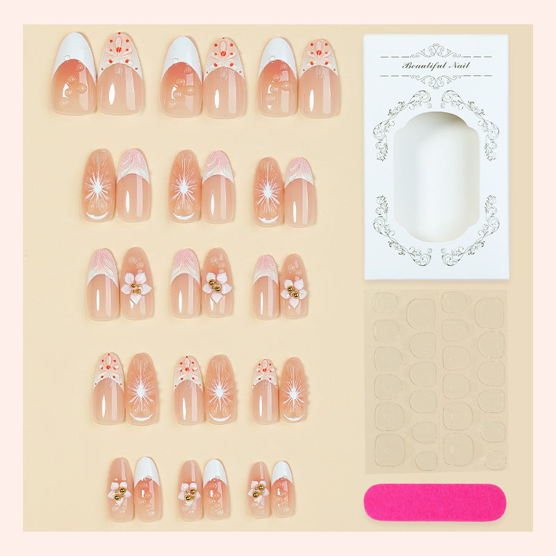 Artificial nail set with creative flower and pearl design Kalsten
