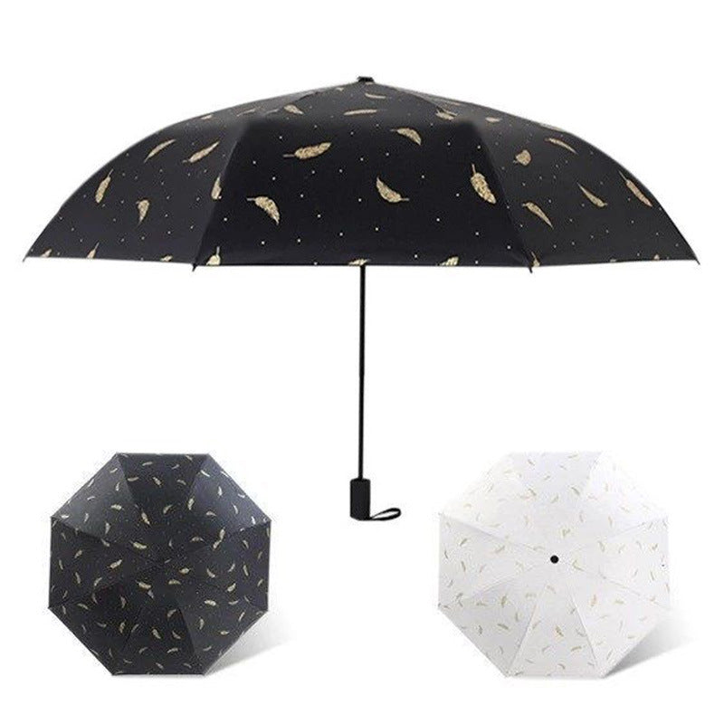 Women's Foldable Elegant Umbrella with Artistic Feather Design Kalsten