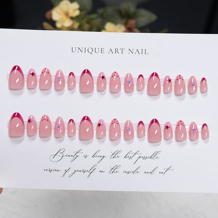 Decorative Artistic Press-On Nails with Star and Polka Dot Design