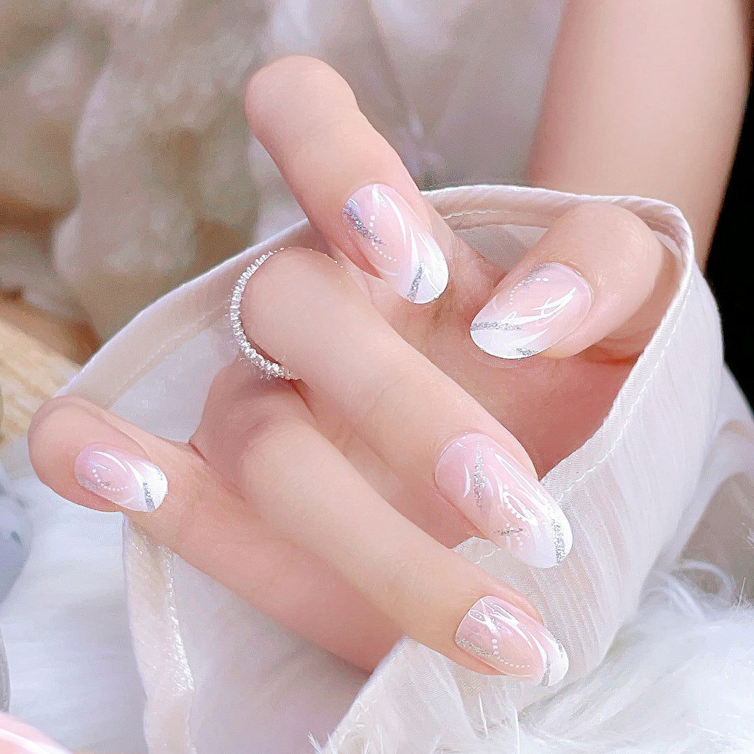 Elegant Press-On Nail Set with Rhinestone Details