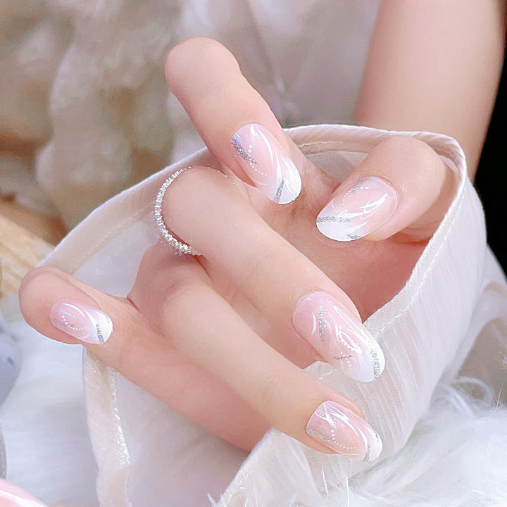 Elegant Press-On Nail Set with Rhinestone Details