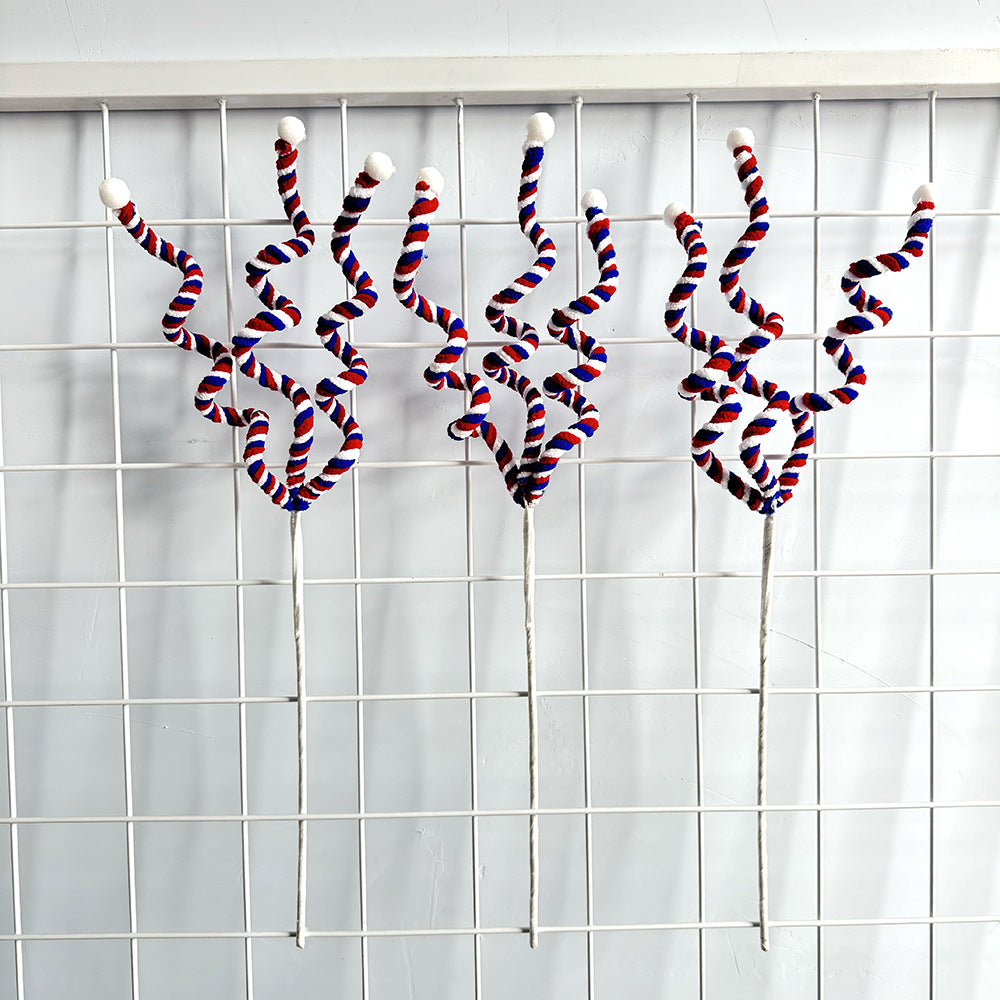 Unisex decorative spiral decoration stake with tinsel vines and ball ends Kalsten
