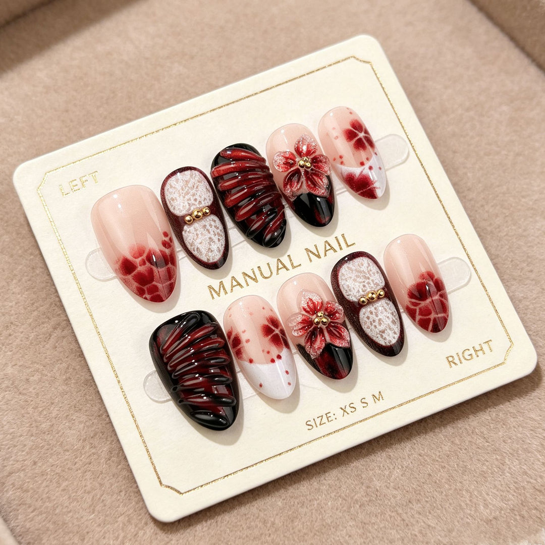 Artistic Floral-Embellished Press-On Nail Set