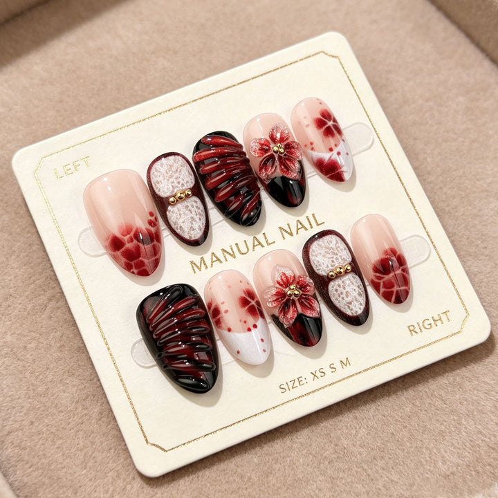 Artistic Floral-Embellished Press-On Nail Set