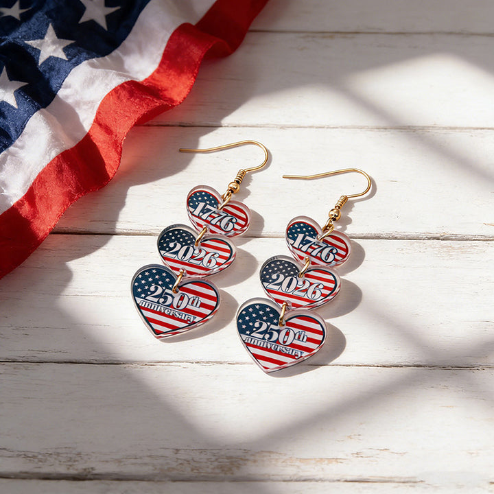 Women's acrylic statement earrings long pendant bow motif with patriotic print Kalsten