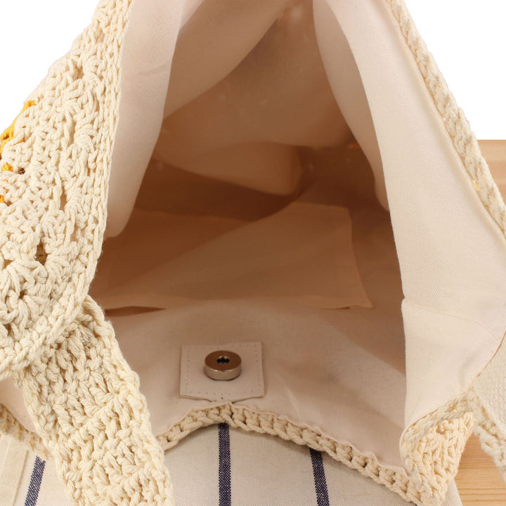 Hand-knotted tote bag with floral crochet motifs Kalsten