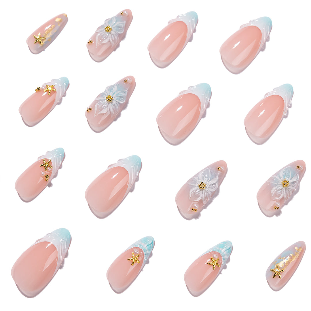 Artful stiletto nails with floral and glamorous accents Kalsten