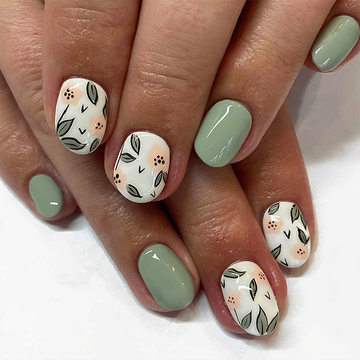 Artificial nail set with elegant floral patterns and modern design Kalsten