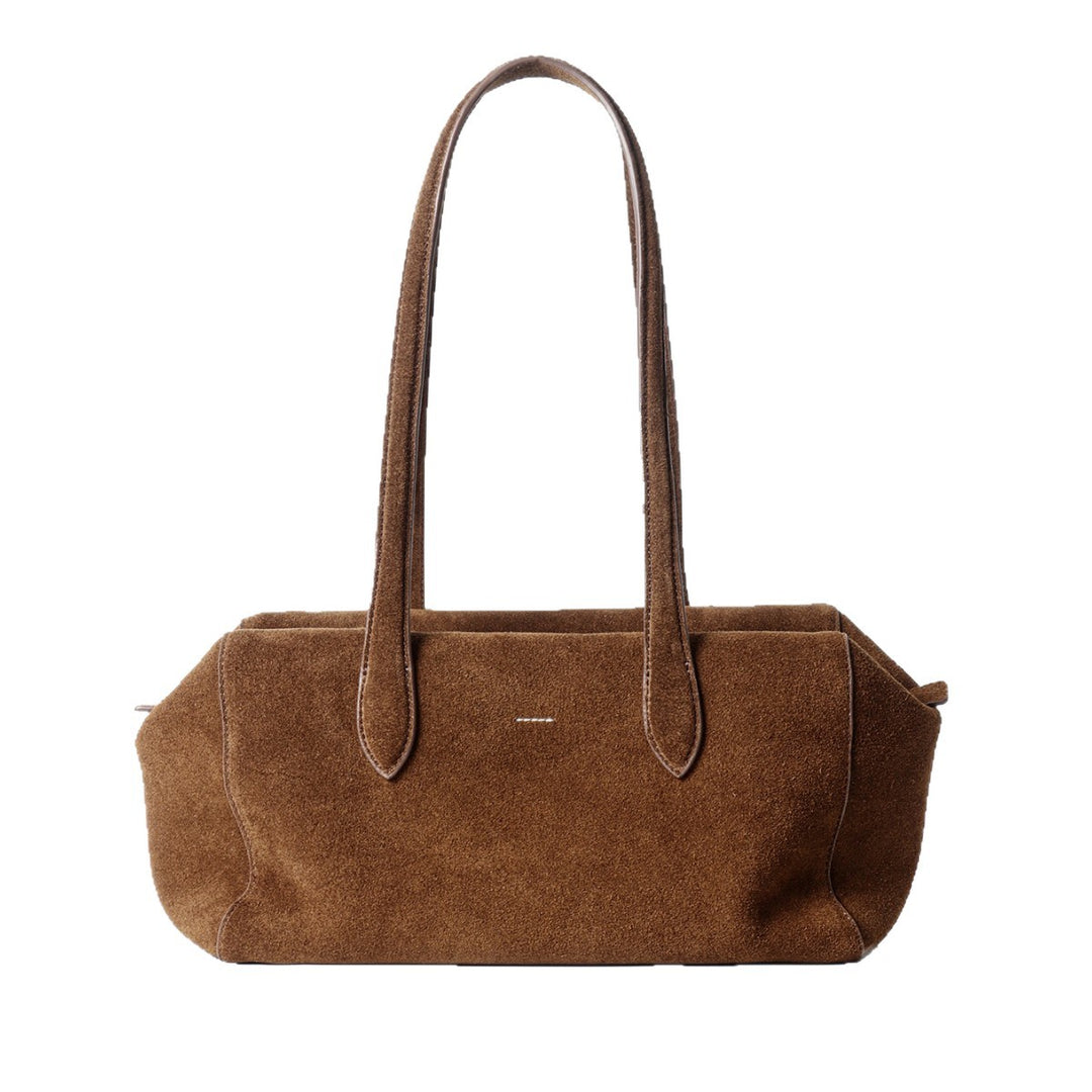 Suede Elongated Rectangular Shoulder Tote with Long Double Straps