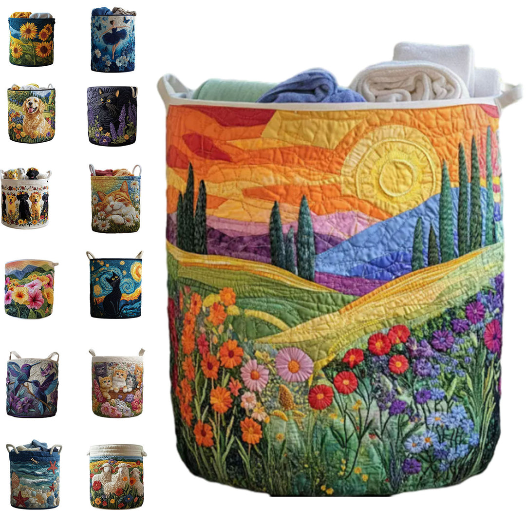 Quilted Decorative Laundry Storage Basket With Rope Handles Collapsible Fabric Organizer