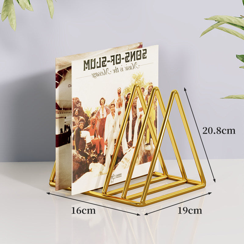Triangular Metal Wire Record & Book Organizer Rack