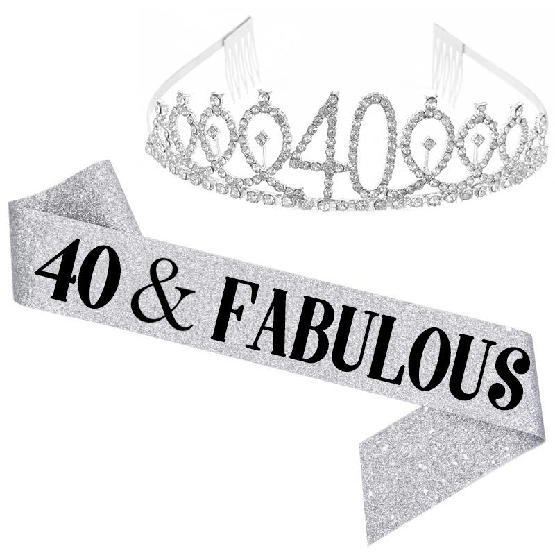 Girl Glittering Birthday Crown and Sash Set Kalsten