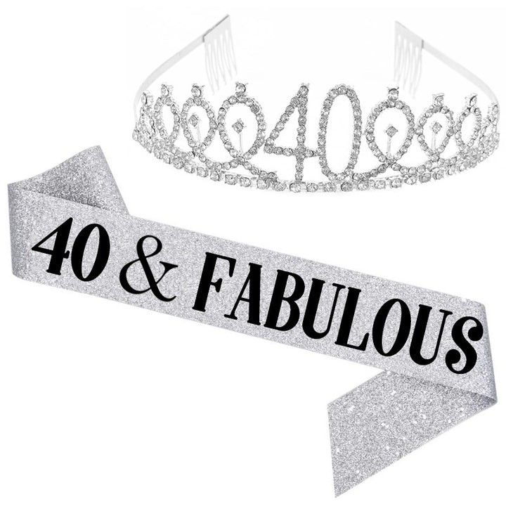 Girl Glittering Birthday Crown and Sash Set Kalsten