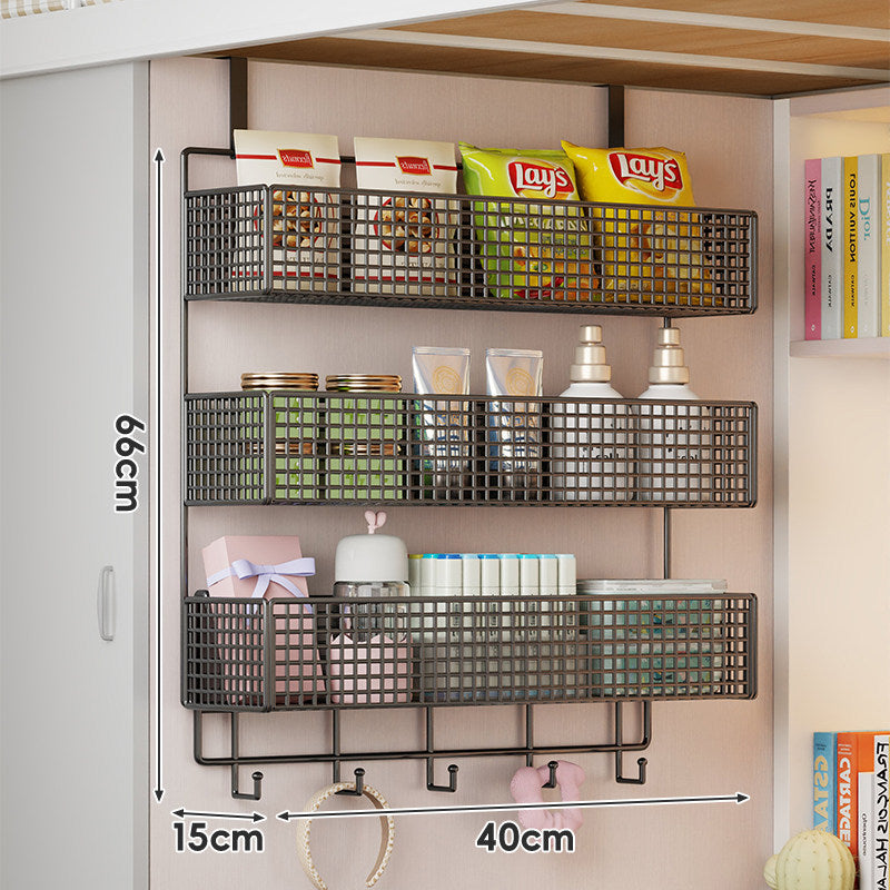 Wall-Mounted Grid Mesh Stacked Tiered Pantry and Bathroom Storage Baskets