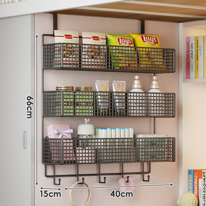 Wall-Mounted Grid Mesh Stacked Tiered Pantry and Bathroom Storage Baskets