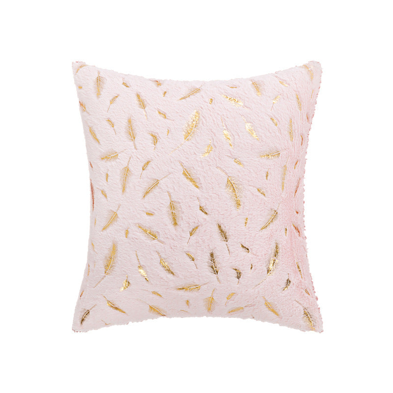 Square Plush Decorative Cushion with Metallic Feather Accent and Removable Cover